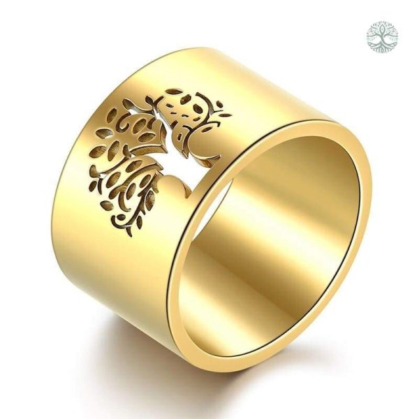 Bague Arbre de Vie en or jaune et acier