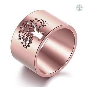 Bague Arbre de Vie en or rose et acier