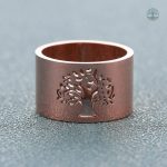 Bague en acier avec motif Arbre de Vie en or rose