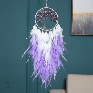 Attrape-Rêve violet, motif Arbre de Vie, décoration spirituelle
