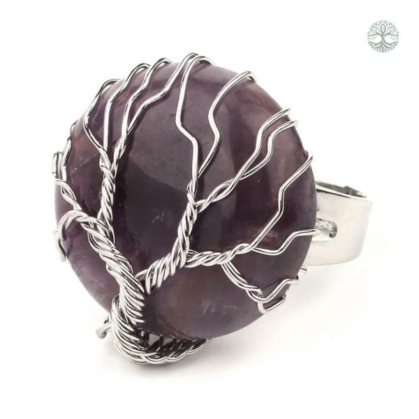 Bague avec motif Arbre de Vie et pierre d'Améthyste unique
