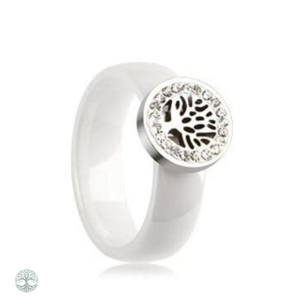 Bague Arbre de Vie en céramique blanche élégante