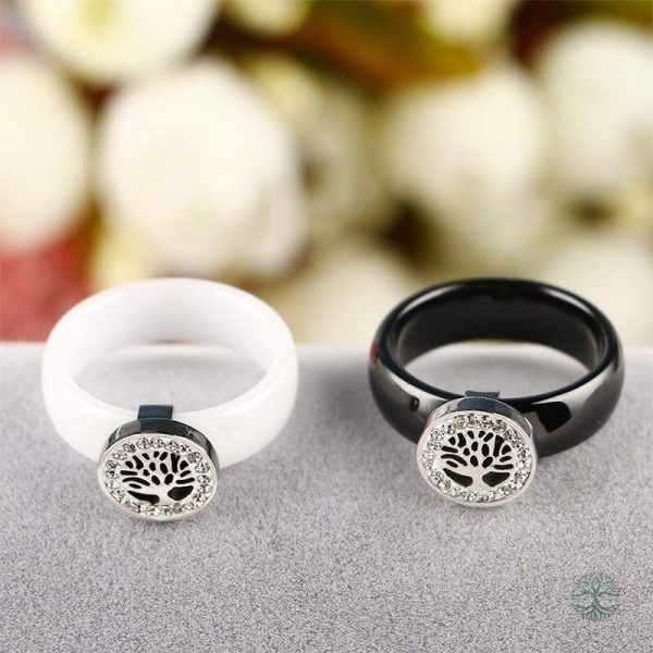 Bague céramique blanche avec motif Arbre de Vie