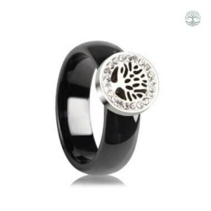 Bague Arbre de Vie en céramique noire élégante
