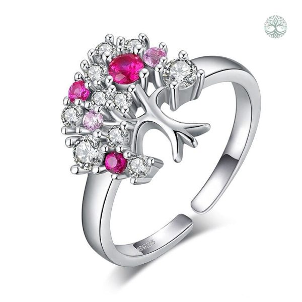 Bague Arbre de Vie diamant rose en argent Sterling 925