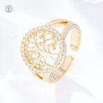 Bague Arbre de Vie dorée en cuivre avec oxydes de zirconium