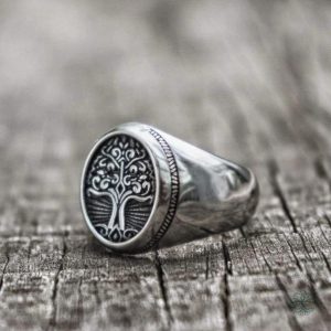 Bague symbolique avec motif d'arbre de vie pour homme