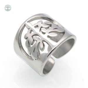Bague Arbre de Vie en acier large, design symbolique