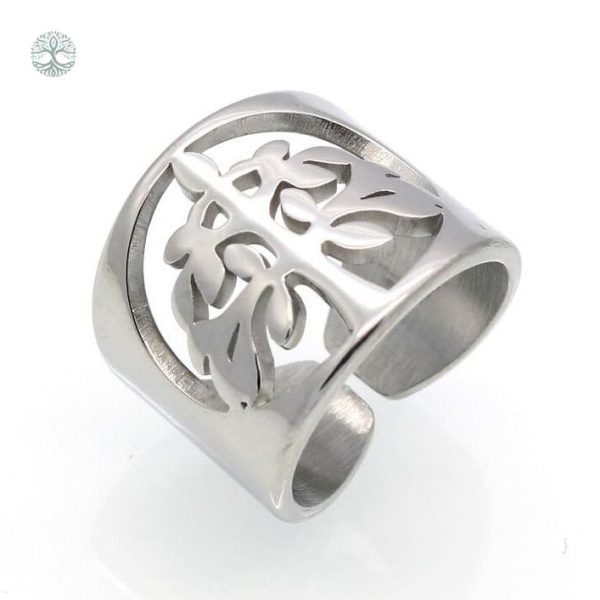 Bague Arbre de Vie en acier large, design symbolique