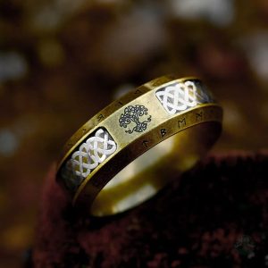 Bague arbre de vie en nœud celtique doré