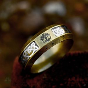 Bague Arbre de Vie Dorée avec Nœud Viking