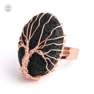Bague Arbre de Vie en cuivre noir, design élégant et symbolique