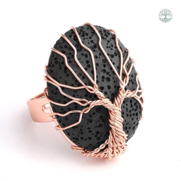 Bague en cuivre noir représentant l'Arbre de Vie, accessoire unique