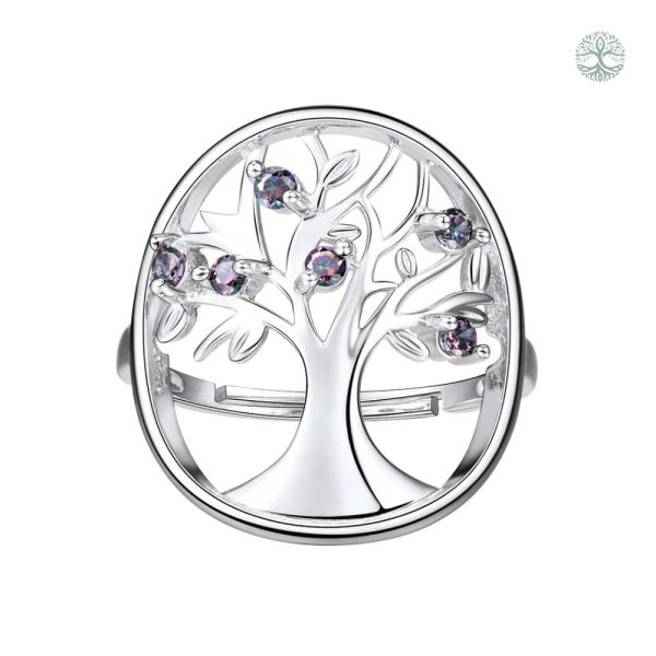 Bague Arbre de Vie en argent Sterling avec topaze