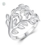 Bague Arbre de Vie en argent avec feuilles argentées