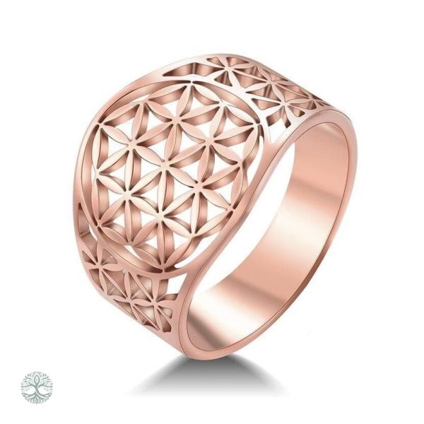 Bague Fleur de Vie en or rose élégante et symbolique