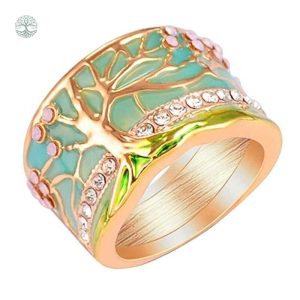 Bague Arbre de Vie avec fleur rose délicate