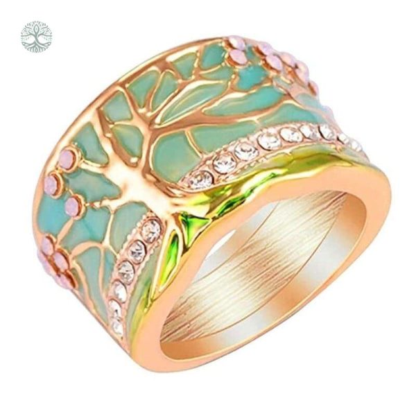 Bague Arbre de Vie avec fleur rose délicate