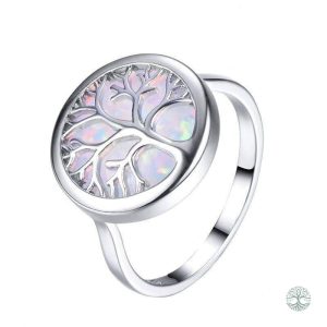 Bague Arbre de Vie en opale blanche
