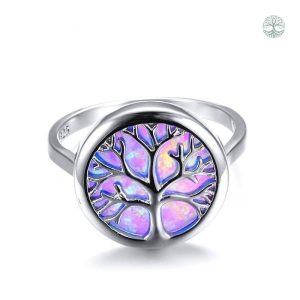 Bague en opale bleue, motif arbre de vie, design unique et raffiné