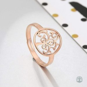 Bague avec motif Arbre de Vie, finition or rose raffinée
