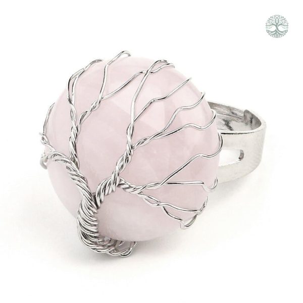 Bague Arbre de Vie en Quartz Rose élégante et symbolique