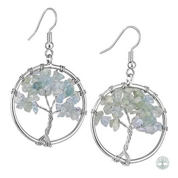 Boucles d'oreilles Arbre de Vie en aigue marine