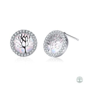 Boucles d'oreilles Arbre de Vie en blanc glamour