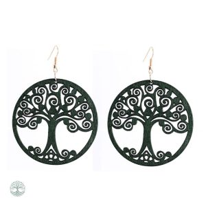 Boucles d'oreilles ethniques Arbre de Vie en vert