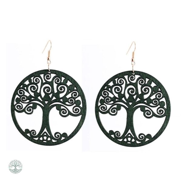 Boucles d'oreilles ethniques Arbre de Vie en vert