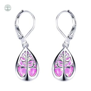Boucles d'oreilles arbre de vie en opale violet