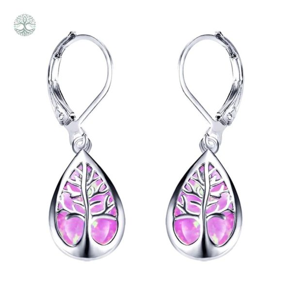 Boucles d'oreilles arbre de vie en opale violet