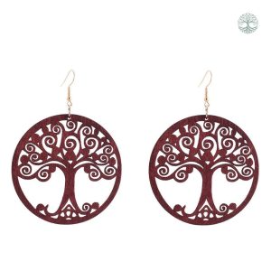 Boucles d'oreilles éthniques Arbre de Vie en rouge