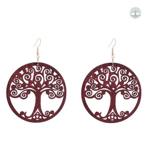 Boucles d'oreilles éthniques Arbre de Vie en rouge