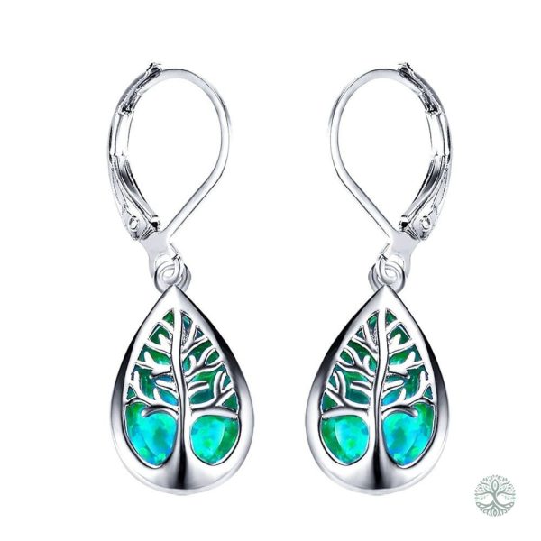 Boucles d'oreilles Arbre de Vie en opale verte