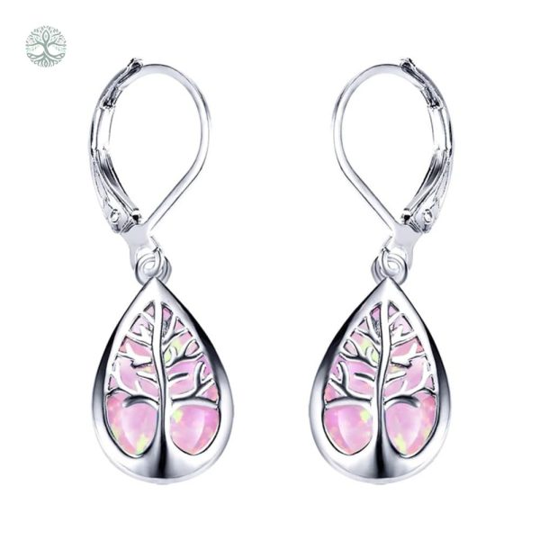 Boucles d'oreilles arbre de vie en opale rose