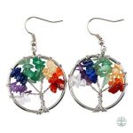 Boucles d'oreilles Arbre de Vie avec 7 chakras colorés
