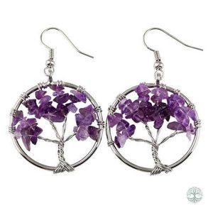 Boucles d'oreilles Arbre de Vie avec améthyste