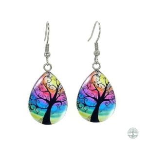 Boucles d’oreilles Arbre de Vie en arc-en-ciel