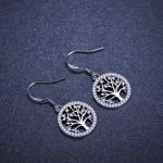 Boucles d'oreilles élégantes arbre de vie en métal argenté