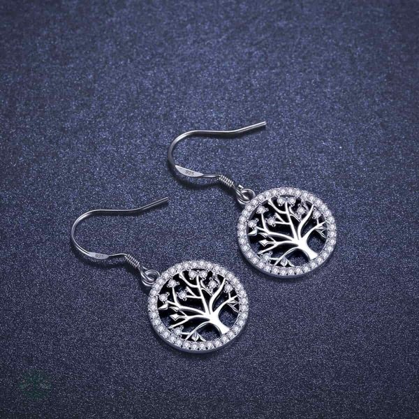 Boucles d'oreilles élégantes arbre de vie en métal argenté