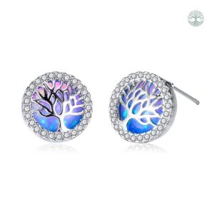 Boucles d'oreilles arbre de vie glamour en bleu