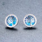 Boucles d'oreilles élégantes arbre de vie avec accents bleus