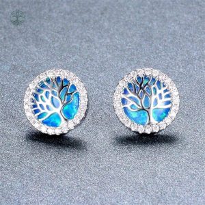 Boucles d'oreilles élégantes arbre de vie avec accents bleus