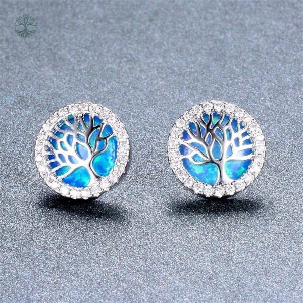 Boucles d'oreilles élégantes arbre de vie avec accents bleus