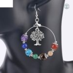 Boucles d'oreilles Arbre de Vie avec chakras colorés