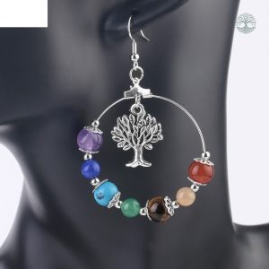 Boucles d'oreilles Arbre de Vie avec chakras colorés