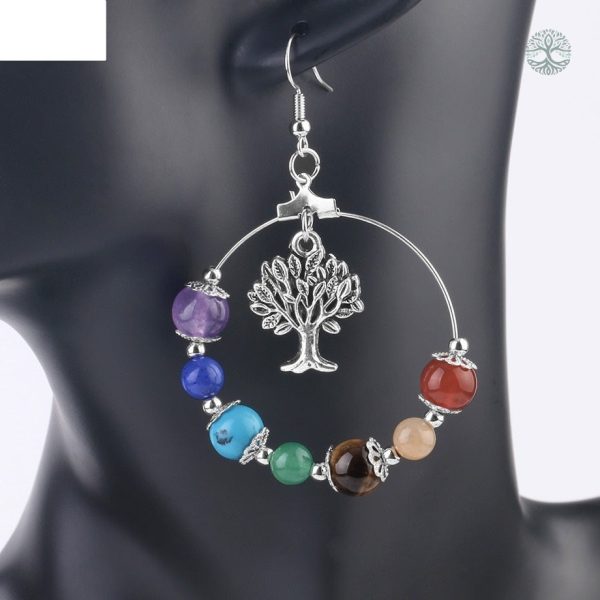 Boucles d'oreilles Arbre de Vie avec chakras colorés