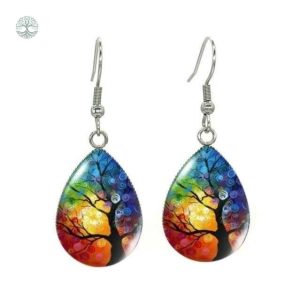 Boucles d'oreilles arbre de vie coloré