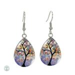 Boucles d'oreilles Arbre de Vie avec fleurs colorées
